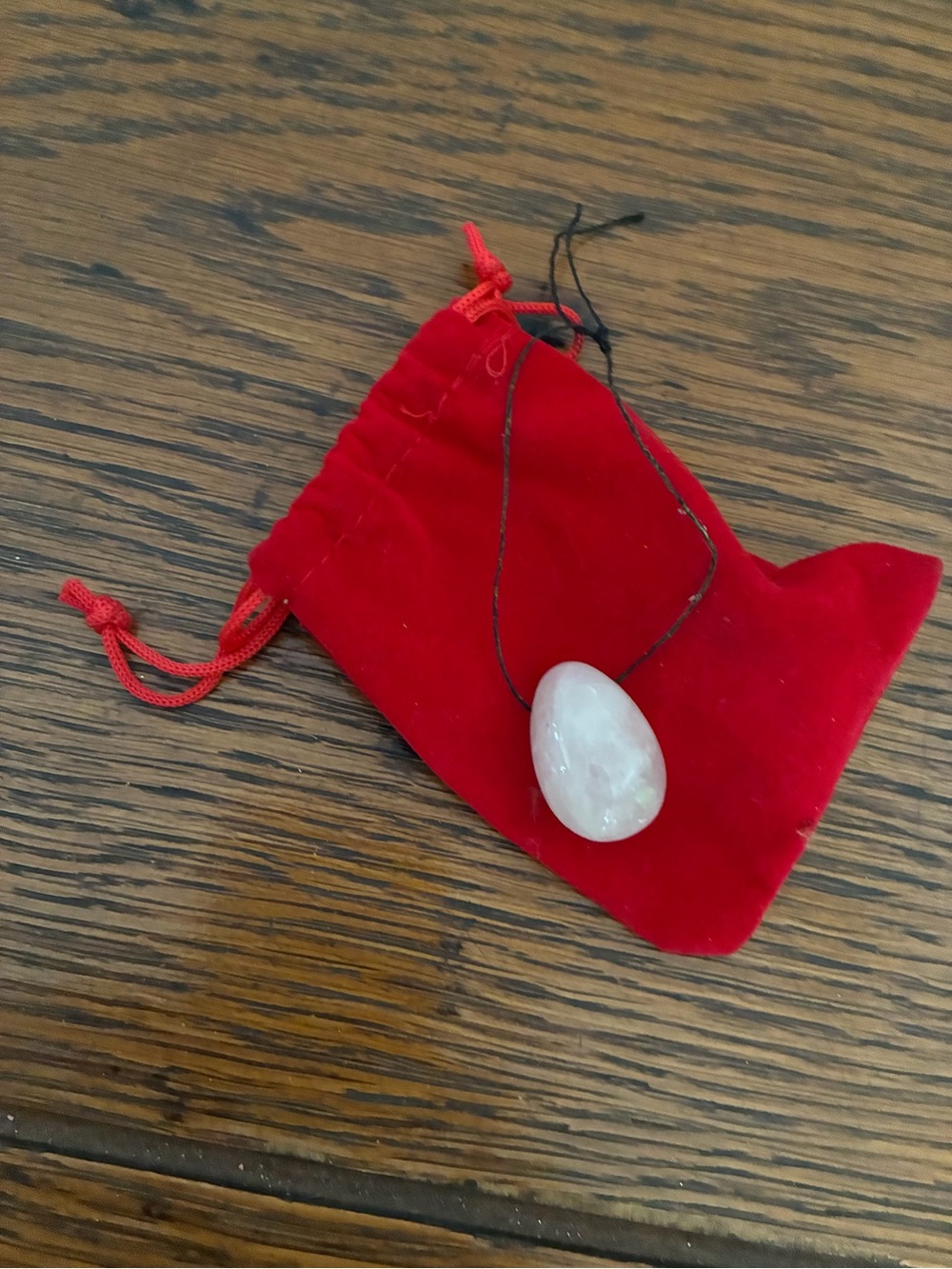Polished Rose Quartz Drop Necklace with Black Cord